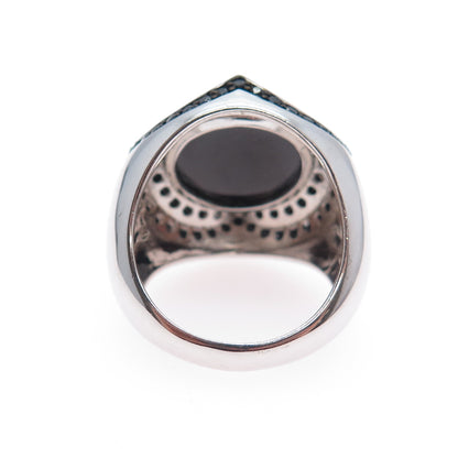 925 Sterling Silver Real Round-Cut Black Spinel Modernist Ring Size 7.5