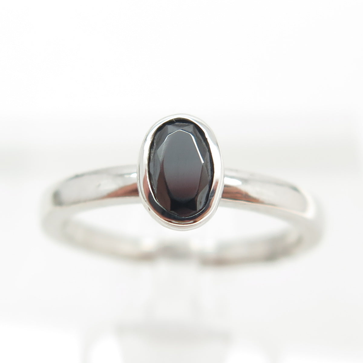 925 Sterling Silver Real Black Spinel Gemstone Ring Size 5.75