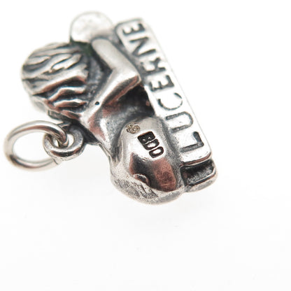 800 Silver Antique Art Deco Lion Monument in Lucerne Oxidized Mini Charm Pendant