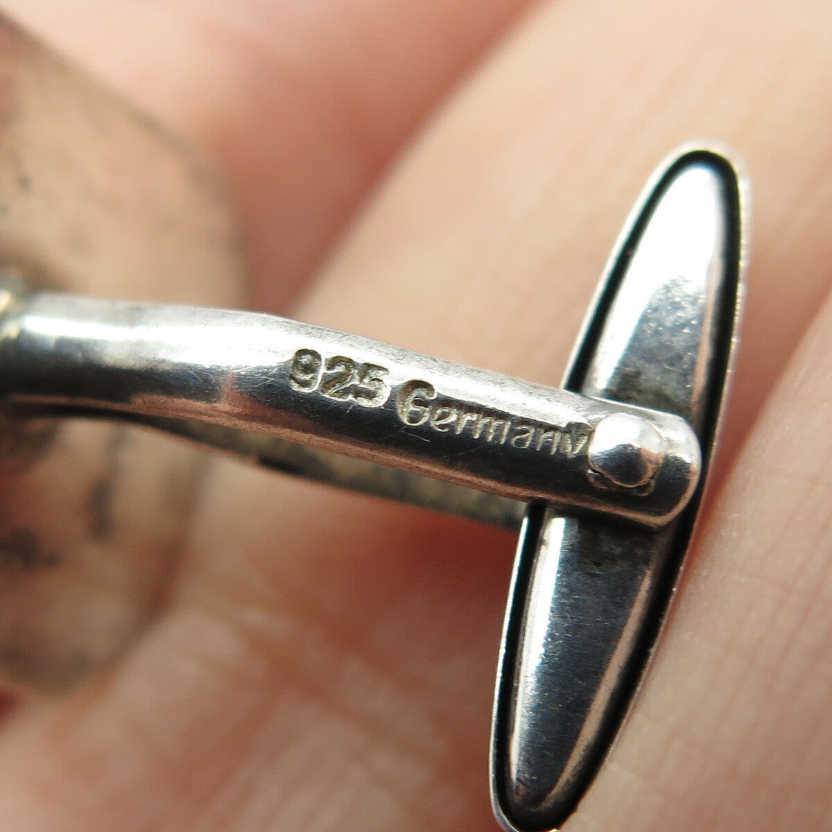 925 Sterling Silver 2-Tone Vintage Germany Ribbed Cufflinks