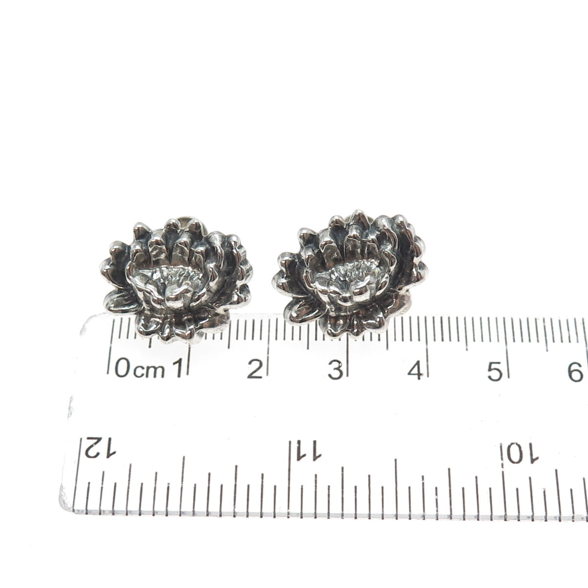 JEWELART Sterling Silver Antique Art Deco Flower Oxidized Screw Back Earrings