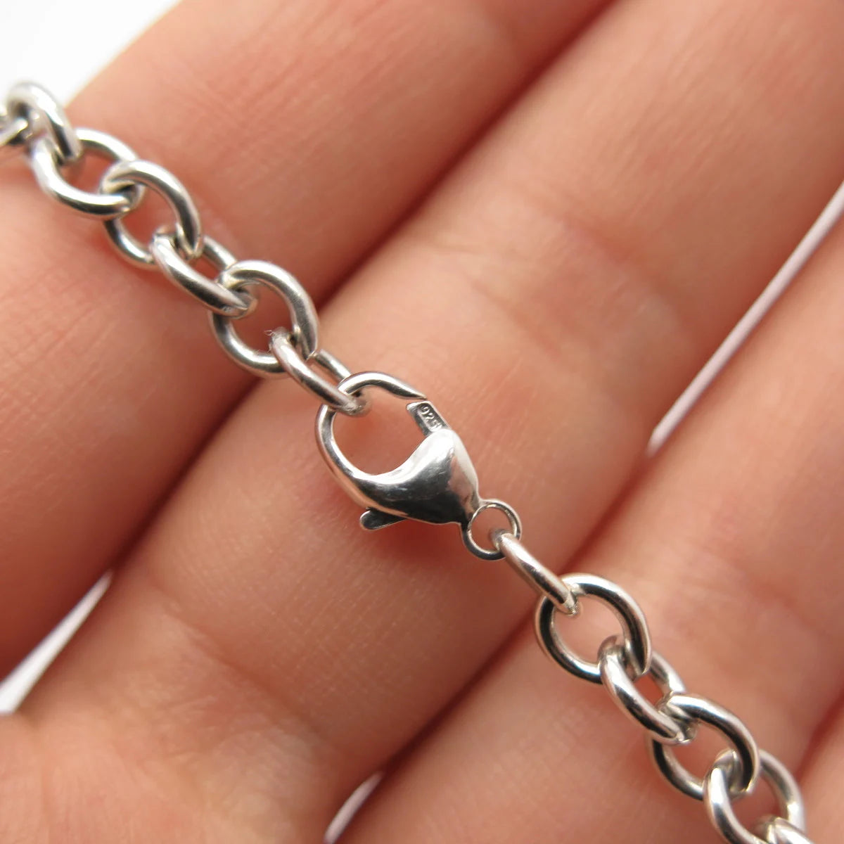925 Sterling Silver / 14K Vintage Diamond Accent Heart Rolo Link Bracelet 6.5"