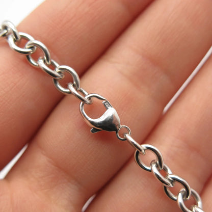 925 Sterling Silver / 14K Vintage Diamond Accent Heart Rolo Link Bracelet 6.5"