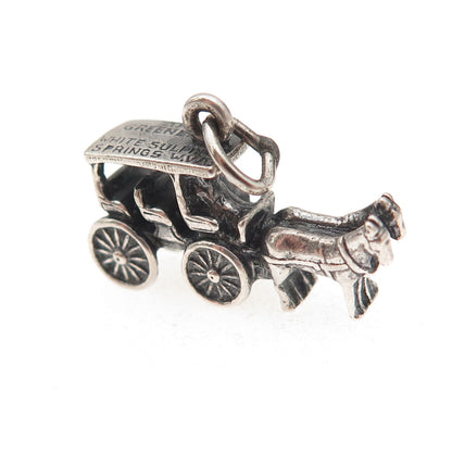 925 Sterling Silver Vintage The Greenbrier Carriage Oxidized 3D Charm Pendant