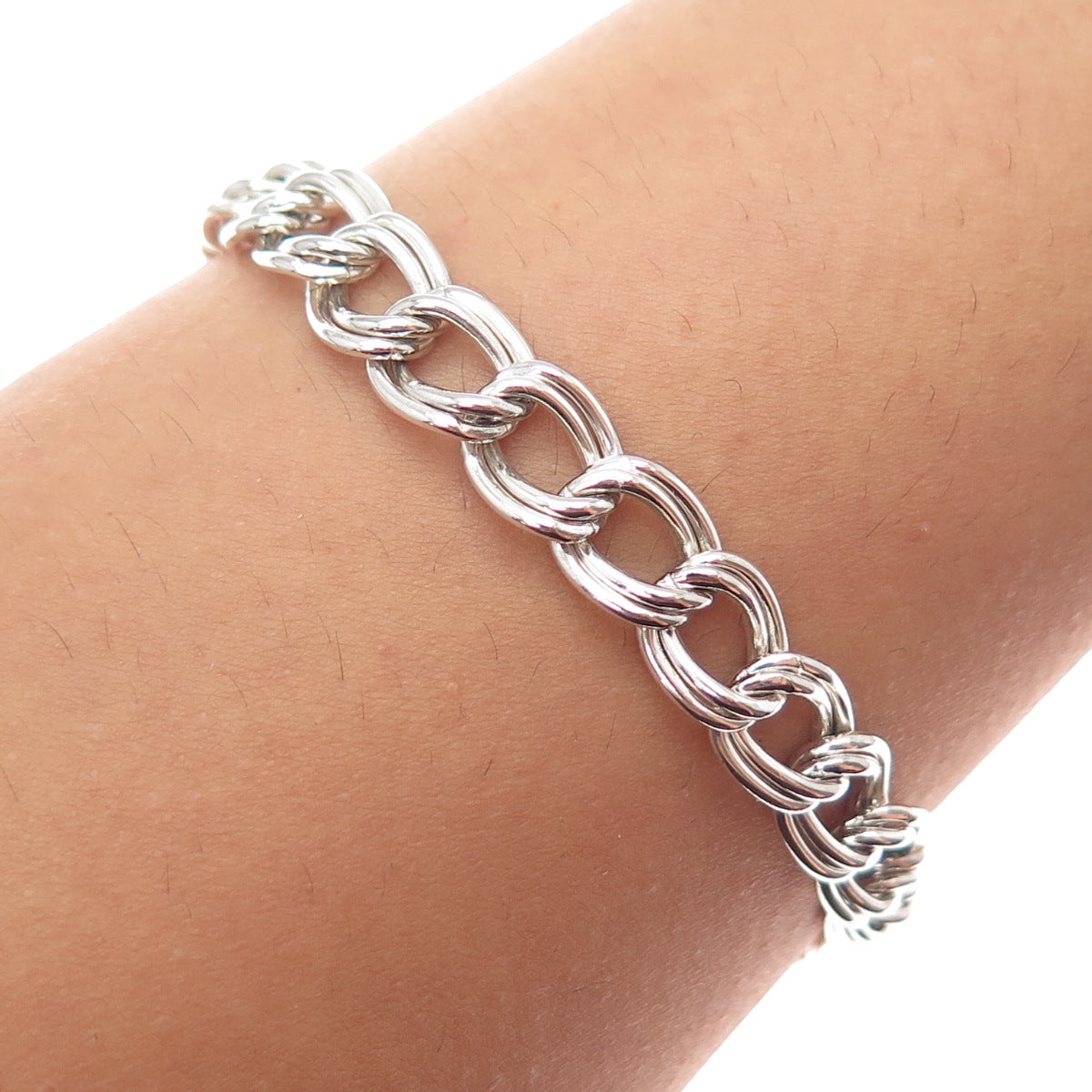 925 Sterling Silver Vintage Italy Double Curb Link Bracelet 7"