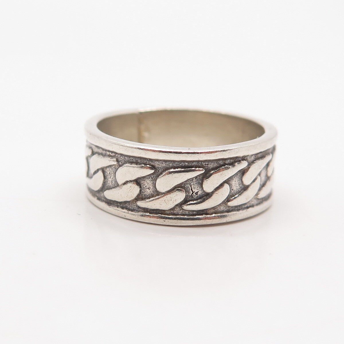925 Sterling Silver Vintage C & S Chain Band Ring Size 6.25