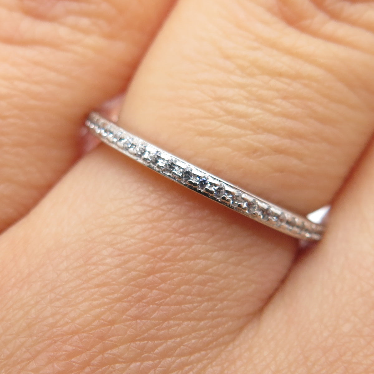925 Sterling Silver Round-Cut C Z Stackable Half Eternity Band Ring Size 6