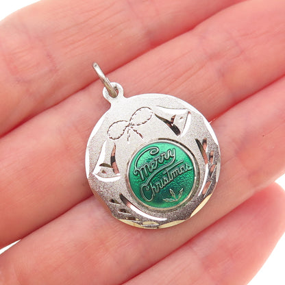 Spencer Co. 925 Sterling Silver Vintage Enamel Merry Christmas Charm Pendant