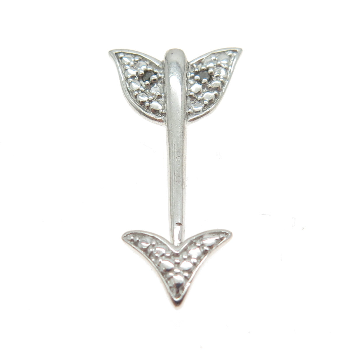 SUN 925 Sterling Silver Real Round-Cut Diamond Arrow Pendant