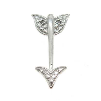 SUN 925 Sterling Silver Real Round-Cut Diamond Arrow Pendant