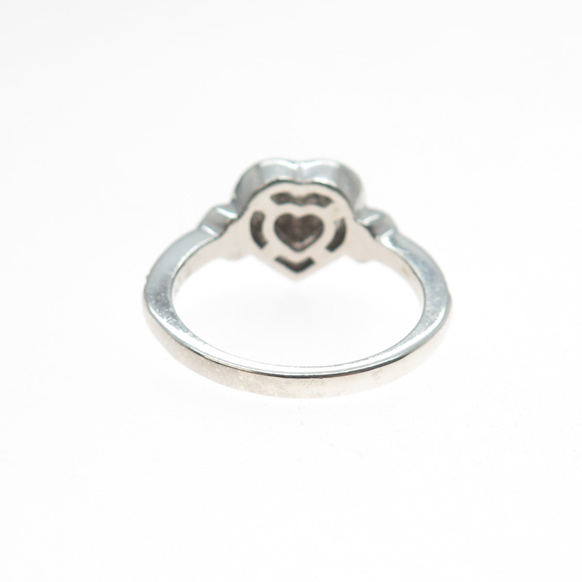 925 Sterling Silver Real Round-Cut Diamond Heart Ring Size 6.75