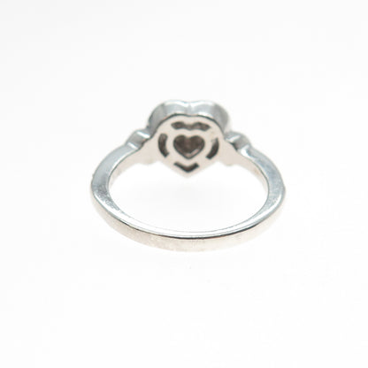 925 Sterling Silver Real Round-Cut Diamond Heart Ring Size 6.75