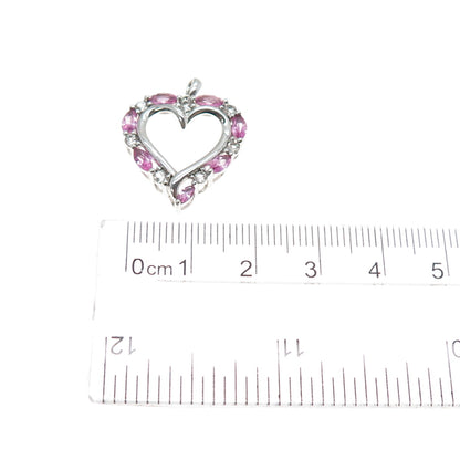 SAI 925 Sterling Silver Real Pink Sapphire & White Topaz Heart Charm Pendant