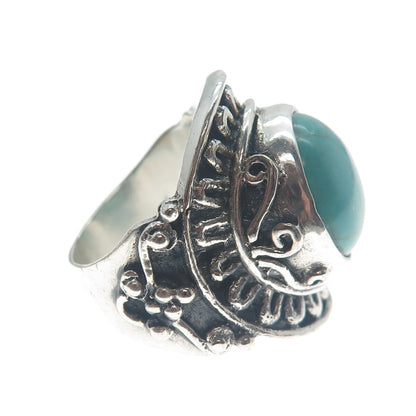 925 Sterling Silver Vintage Real Mountain Turquoise Sun Oxidized Ring Size 10.25