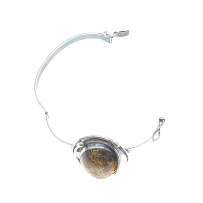 925 Sterling Silver Vintage LL Poland Real Amber Modernist Bangle Bracelet 6.5"