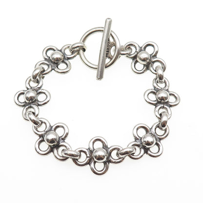 925 Sterling Silver Vintage Mexico Modernist Flower Link Bracelet 6.25"