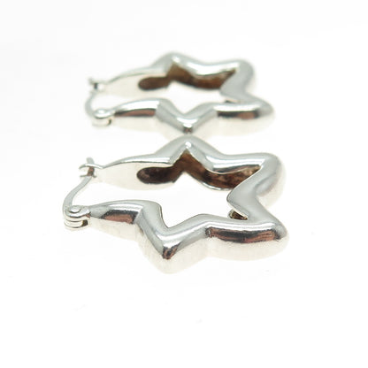 925 Sterling Silver Vintage Star Hoop Earrings