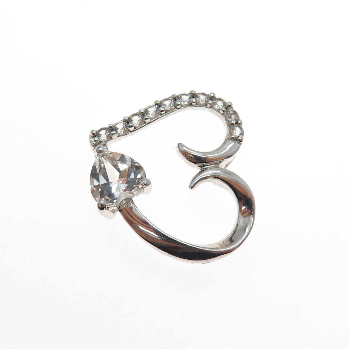 925 Sterling Silver Real White Topaz Heart Mini Slide Charm Pendant