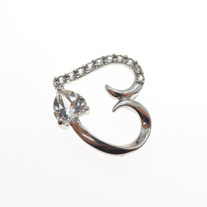 925 Sterling Silver Real White Topaz Heart Mini Slide Charm Pendant