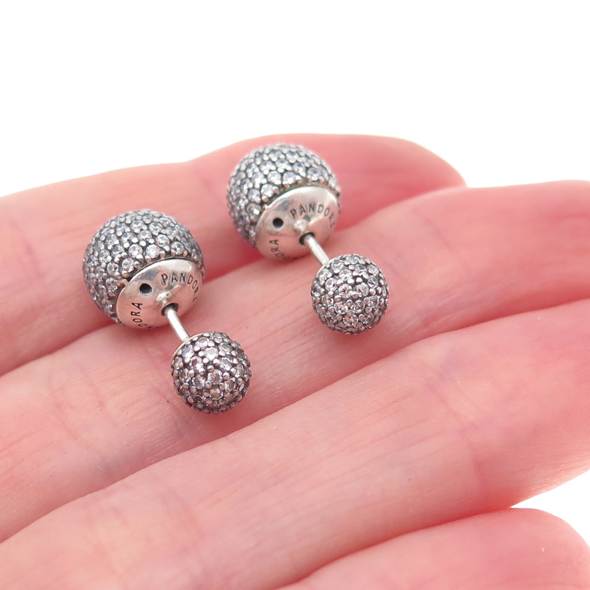 Pandora 925 Sterling Silver Round-Cut C Z Ball Stud Earrings