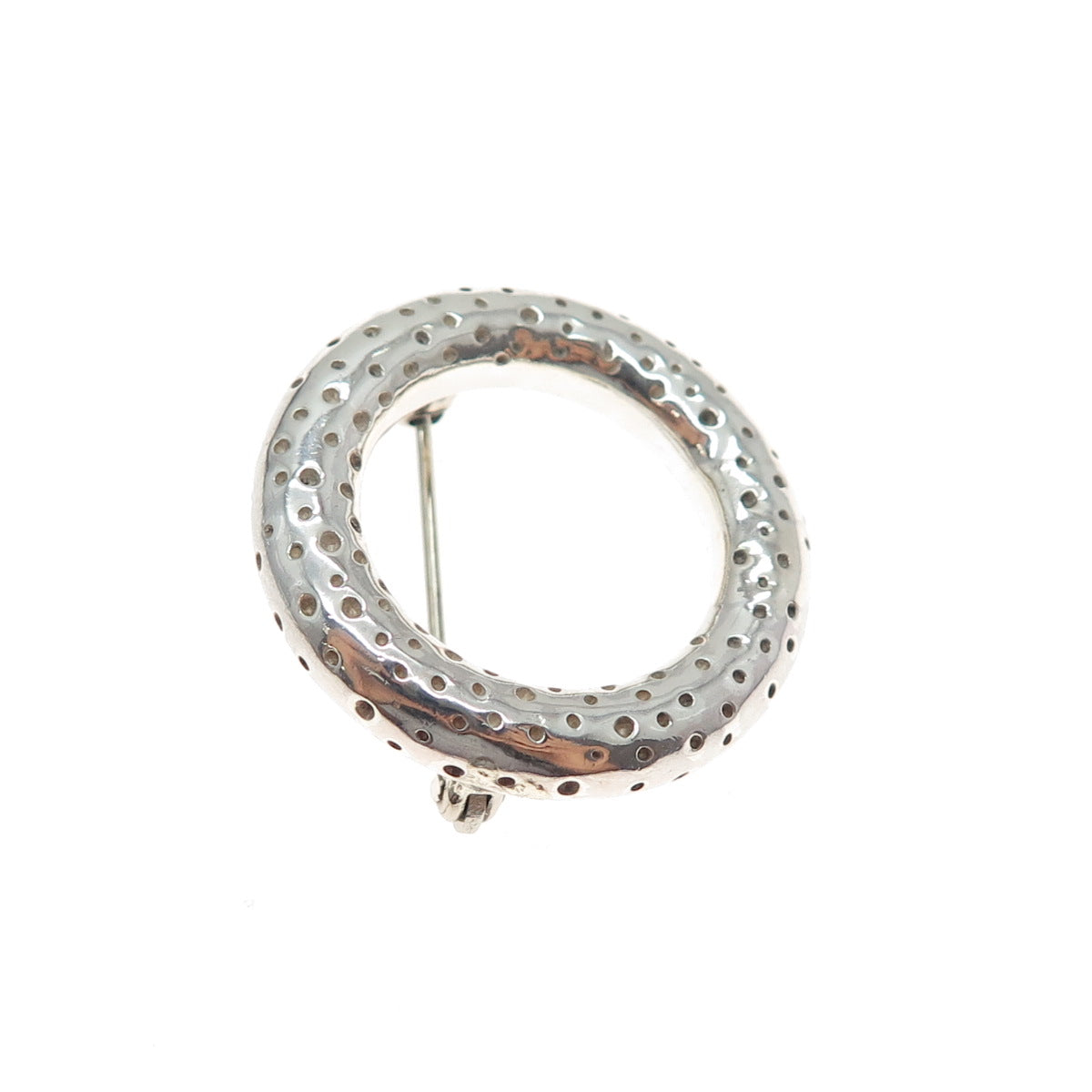 925 Sterling Silver Vintage Modernist Dotted Circle of Life Pin Brooch