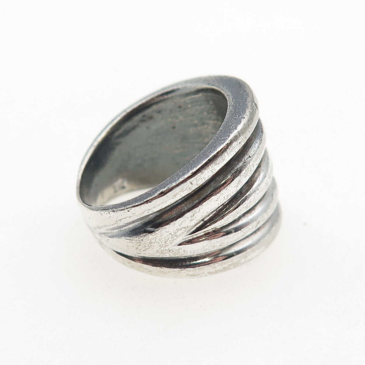 P.R.EX 925 Sterling Silver Vintage Italy Modernist Ribbed Oxidized Ring Size 6.5