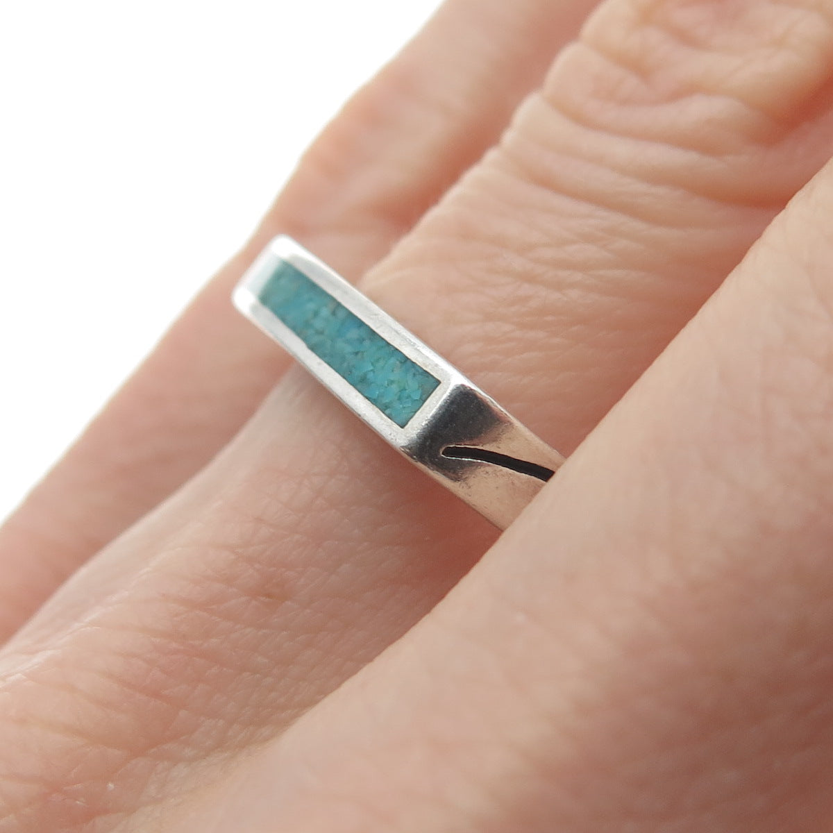 AVA YETTER 925 Sterling Vintage Southwestern Turquoise Stackable Ring Size 10.25