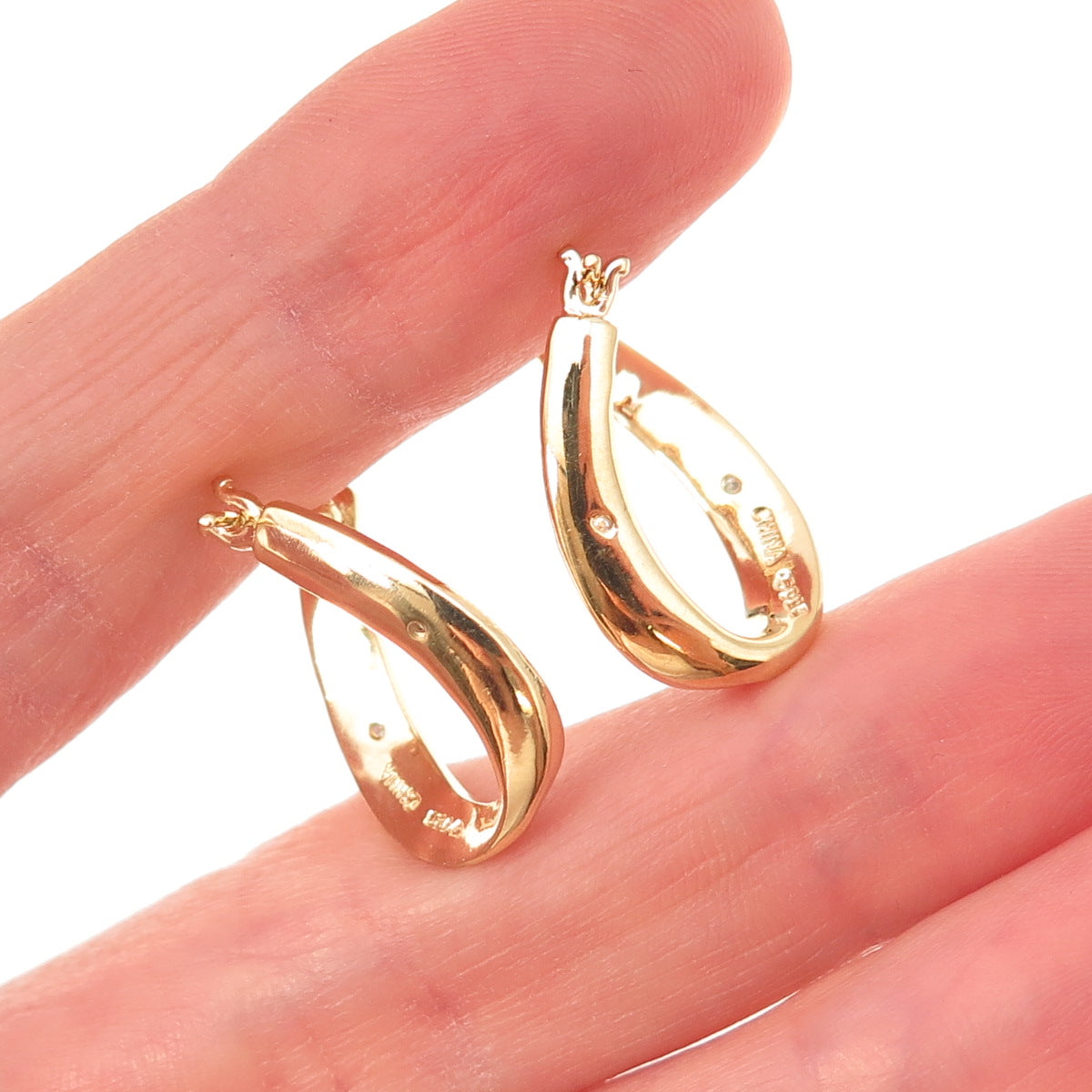 925 Sterling Silver 2-Tone Real Round-Cut Diamond In & Out Hoop Earrings