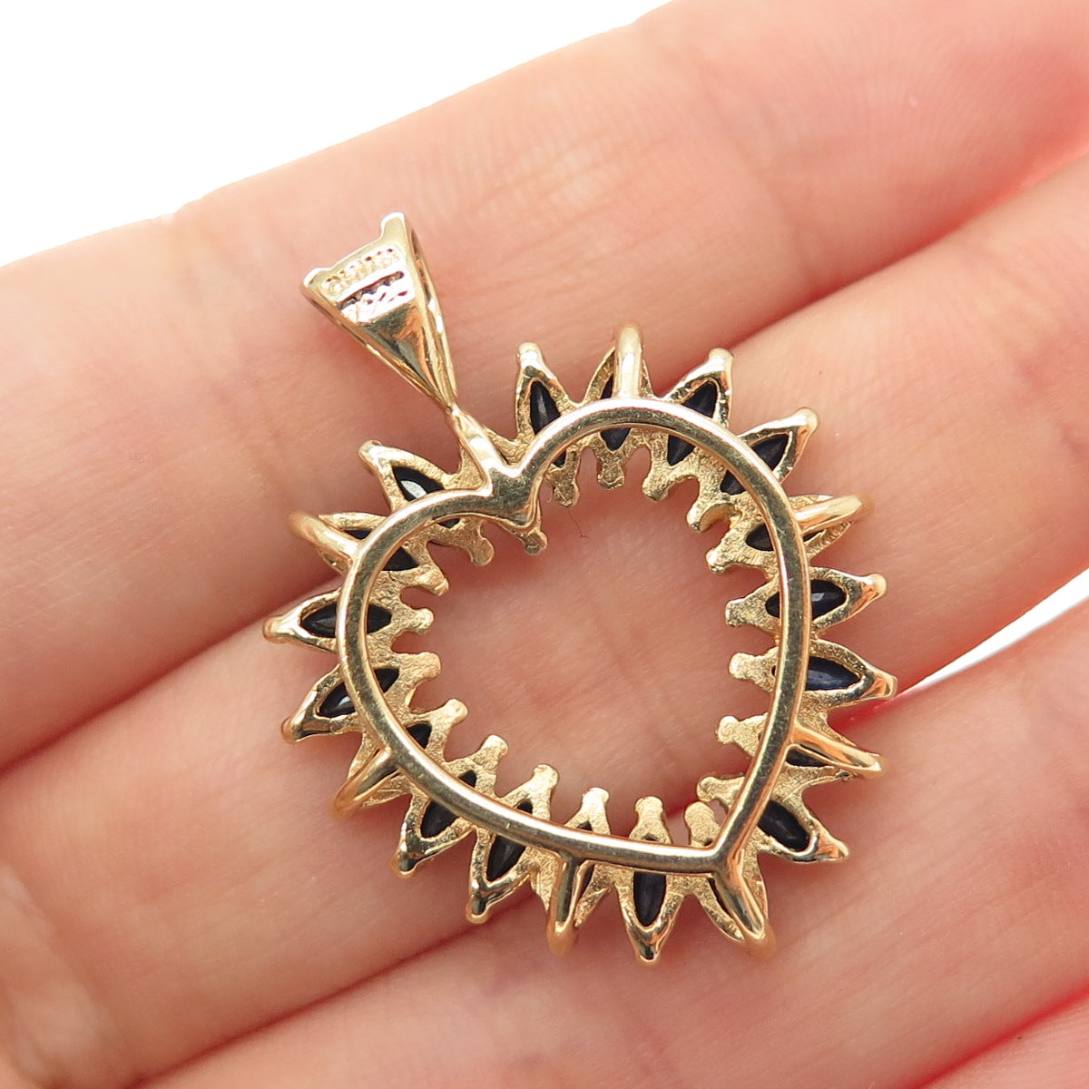 925 Sterling Silver Gold Plated Real Marquise-Cut Sapphire Heart Charm Pendant