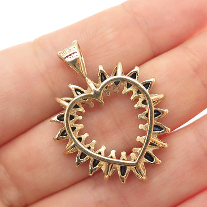925 Sterling Silver Gold Plated Real Marquise-Cut Sapphire Heart Charm Pendant