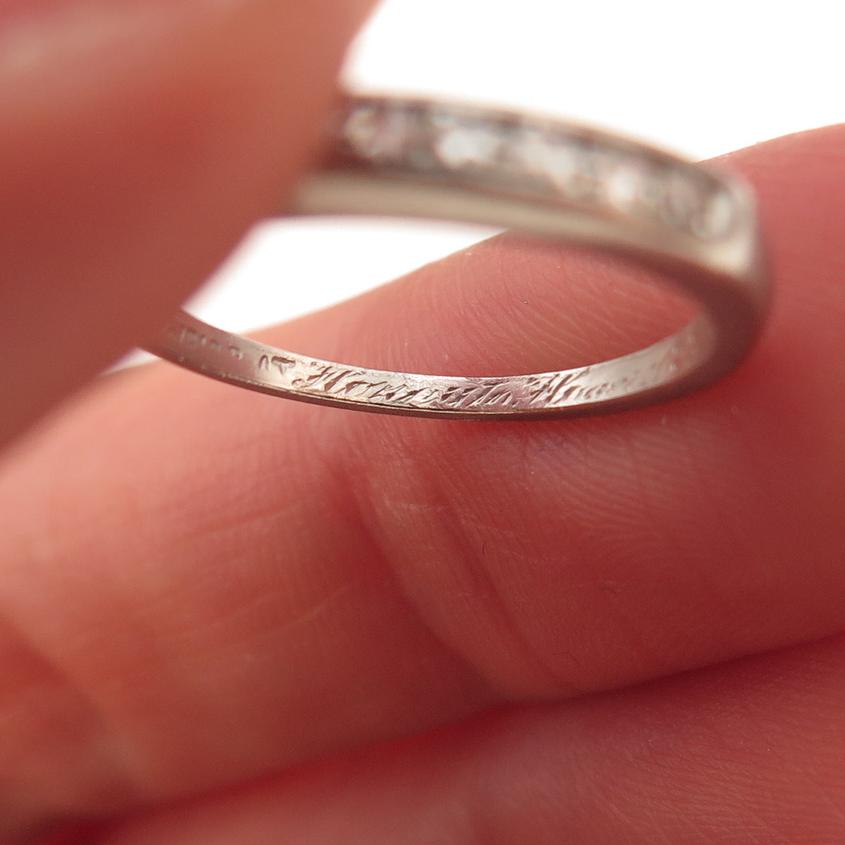 Platinum Antique Real Round-Cut Diamond Engraved Ring Size 5