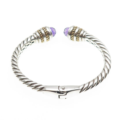Lorenzo 925 Sterling Silver 18K Gold Vintage Real Amethyst Bracelet 6.5"