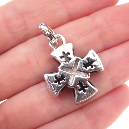 Judith Ripka 925 Sterling Silver Real Black Onyx & C Z Cross Charm Pendant