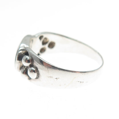 925 Sterling Silver Vintage Real Black Onyx Beaded Ring Size 7.75
