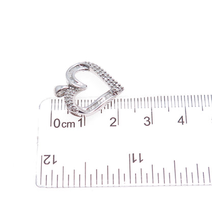 SUN 925 Sterling Silver Real Round & Tapered Baguette-Cut Diamond Heart Pendant