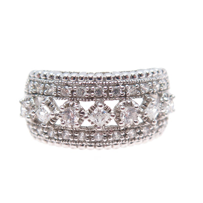 MEDA 925 Sterling Silver Princess & Round-Cut C Z Ring Size 7