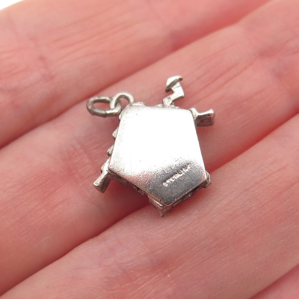 925 Sterling Silver Vintage Enamel Cabin Heart Oxidized Mini Open Charm Pendant