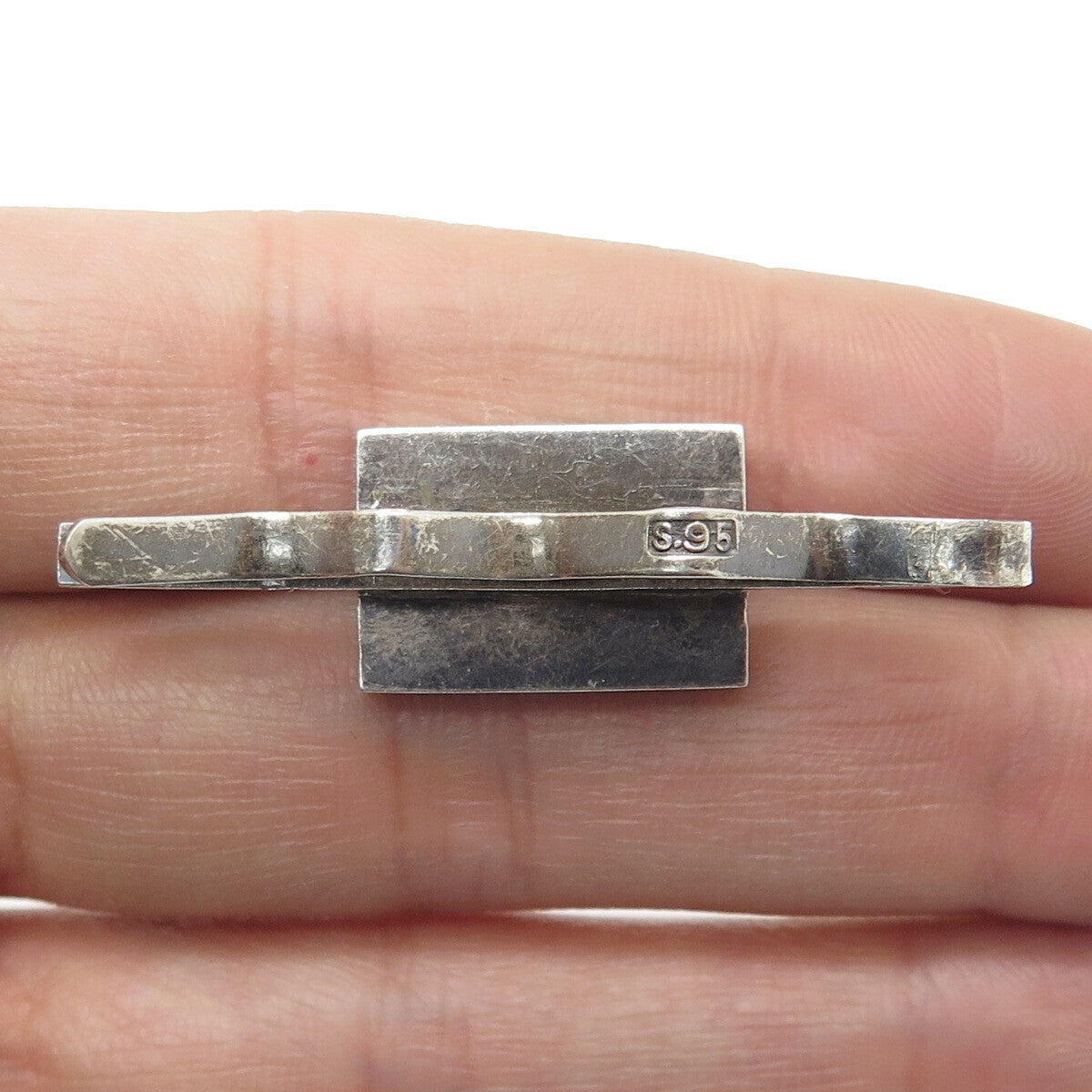 950 Silver Antique Enamel Chinese Character "Blessing" Tie Clip