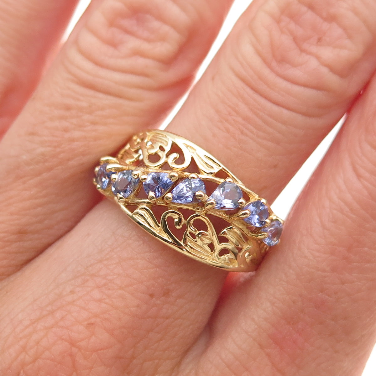 Chuck Clemency 925 Sterling Silver Gold Plated Real Tanzanite Ring Size 8.25
