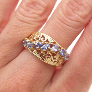 Chuck Clemency 925 Sterling Silver Gold Plated Real Tanzanite Ring Size 8.25