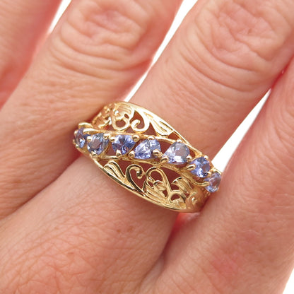 Chuck Clemency 925 Sterling Silver Gold Plated Real Tanzanite Ring Size 8.25