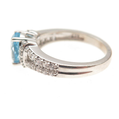 Sun 925 Sterling Silver Real Blue Topaz & C Z Ring Size 7