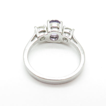 925 Sterling Silver Real Oval-Cut Amethyst & Round-Cut C Z Ring Size 5