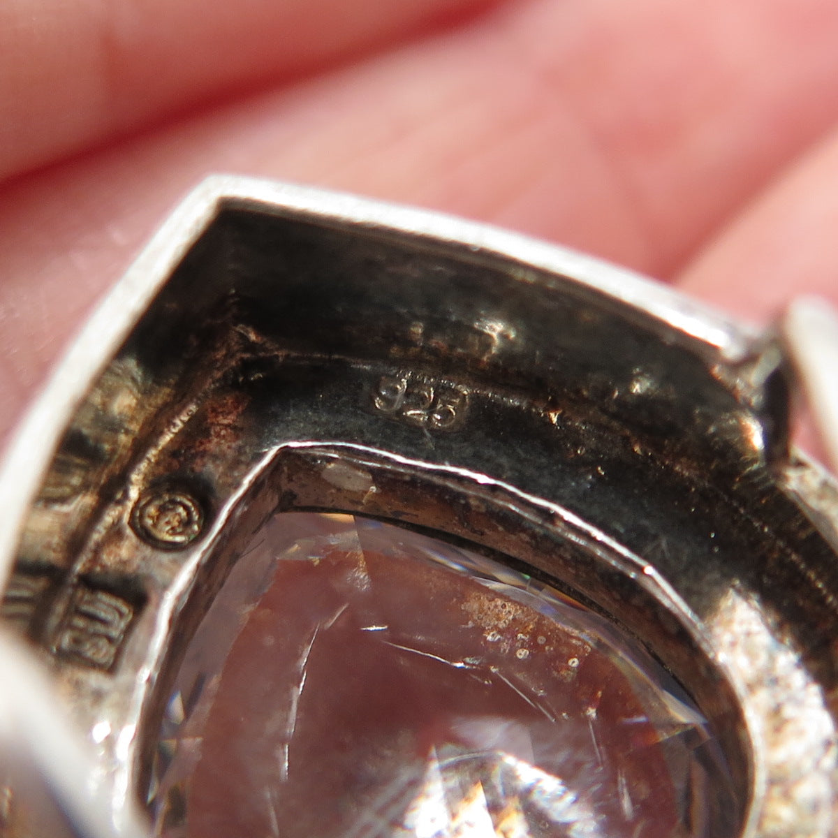 925 Sterling Silver Vintage Heart-Cut C Z Oxidized Slide Charm Pendant