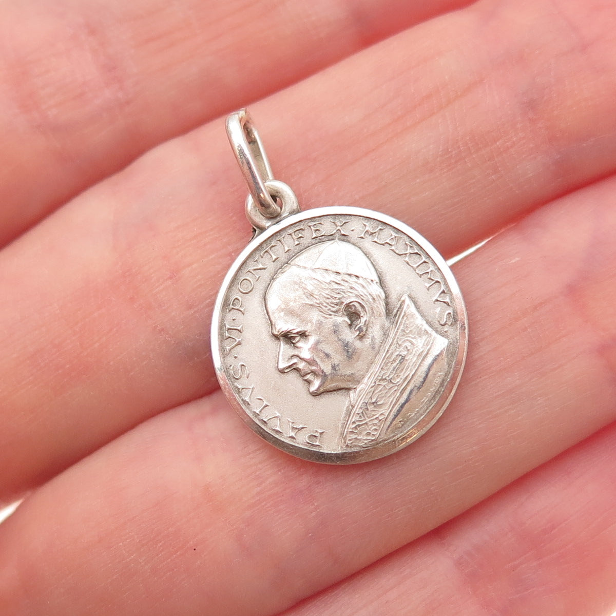 800 Silver Vintage Pope Paul VI Religious Charm Pendant
