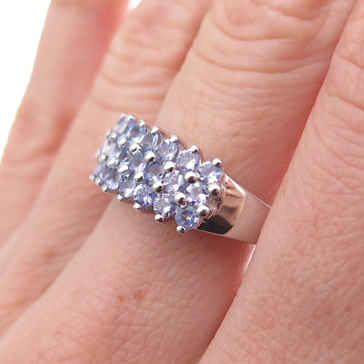 925 Sterling Silver Real Round-Cut Tanzanite Ring Size 8