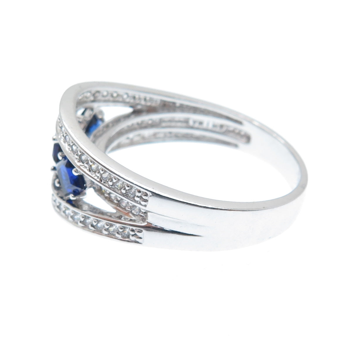 925 Sterling Silver Lab-Created Sapphire & Round-Cut C Z Ring Size 11.25