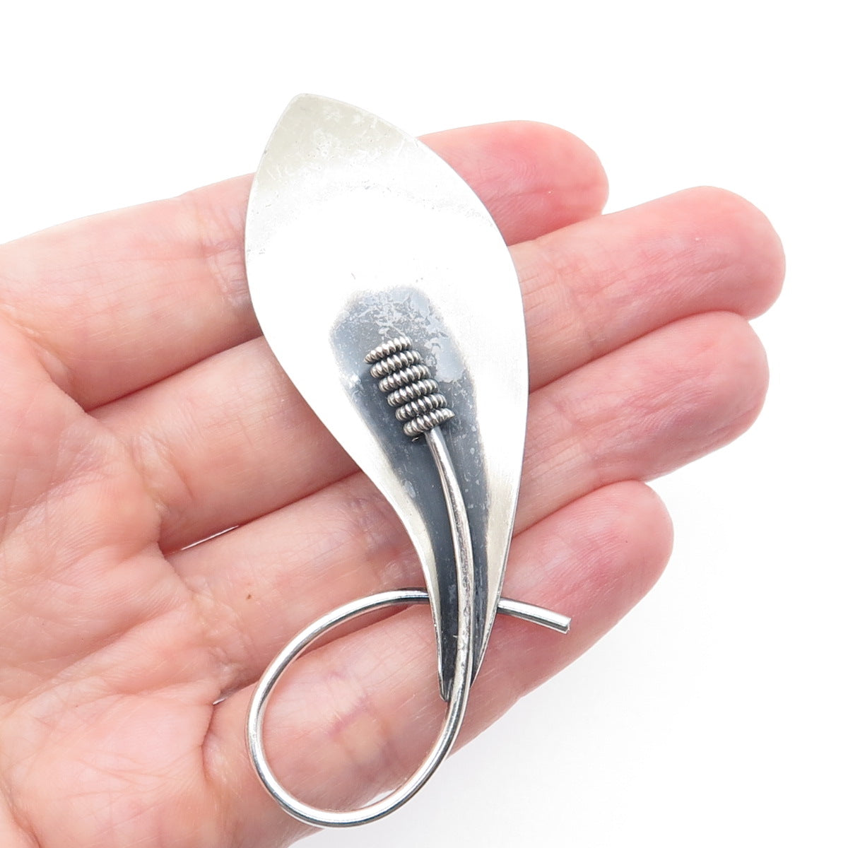 BEAU 925 Sterling Silver Vintage Modernist Calla Lily Flower Oxidized Pin Brooch