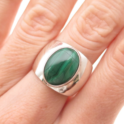 925 Sterling Silver Vintage CII Mexico Real Malachite Modernist Ring Size 6.25