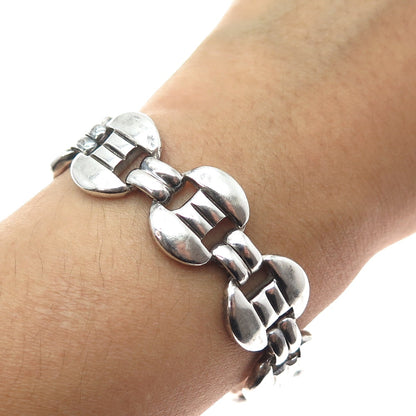 950 Silver Vintage Mexico Modernist Panel Link Oxidized Bracelet 7"